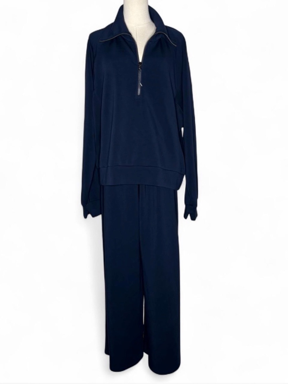 SPANX AirEssentials Half Zip and Wide leg pants set in Navy Sz 1X #MD1482